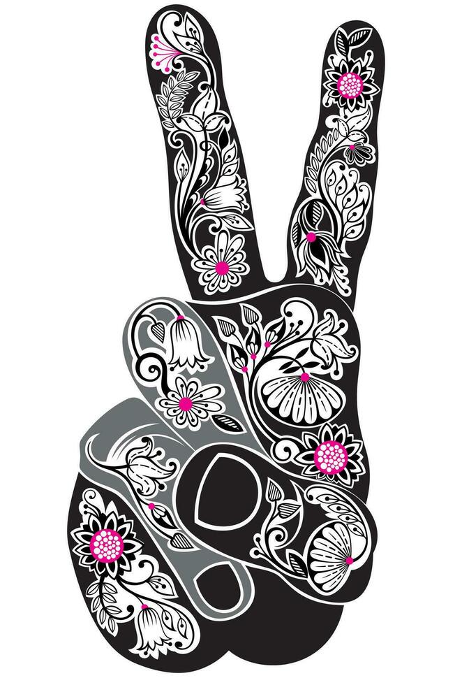 tätowieren Stammes- abstrakt Hand, Finger mit Blumen Design. tätowieren Fantasie Muster Vektor