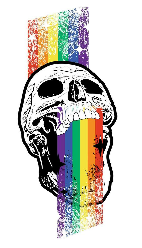 Regenbogen Schädel T-Shirt Design. Vektor Illustration gut zum Fröhlich Stolz Tag.