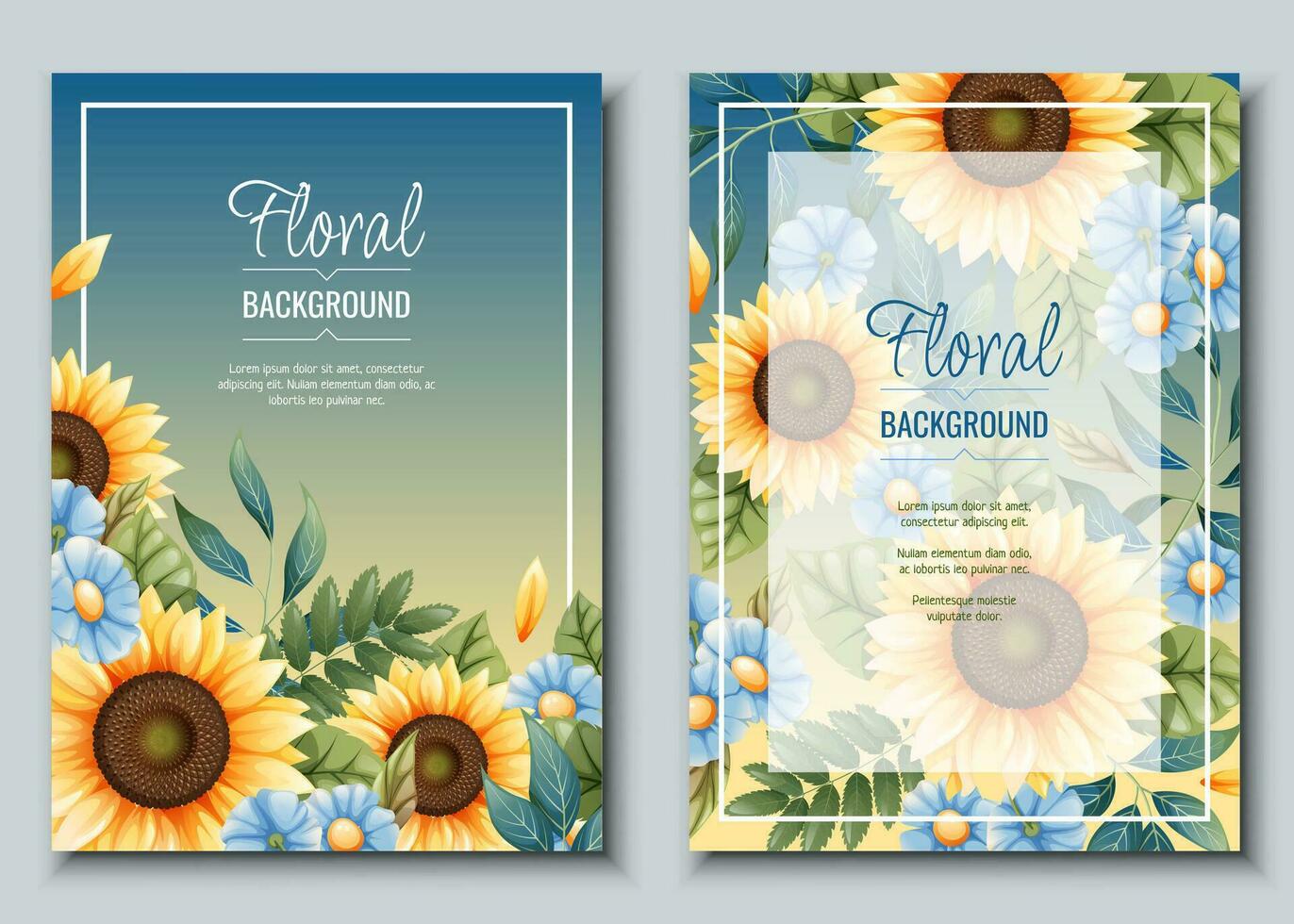 uppsättning av hälsning kort mall med solrosor, blå prästkragar. flygblad, baner med höst vilda blommor. design för bröllop inbjudan och fest. vektor