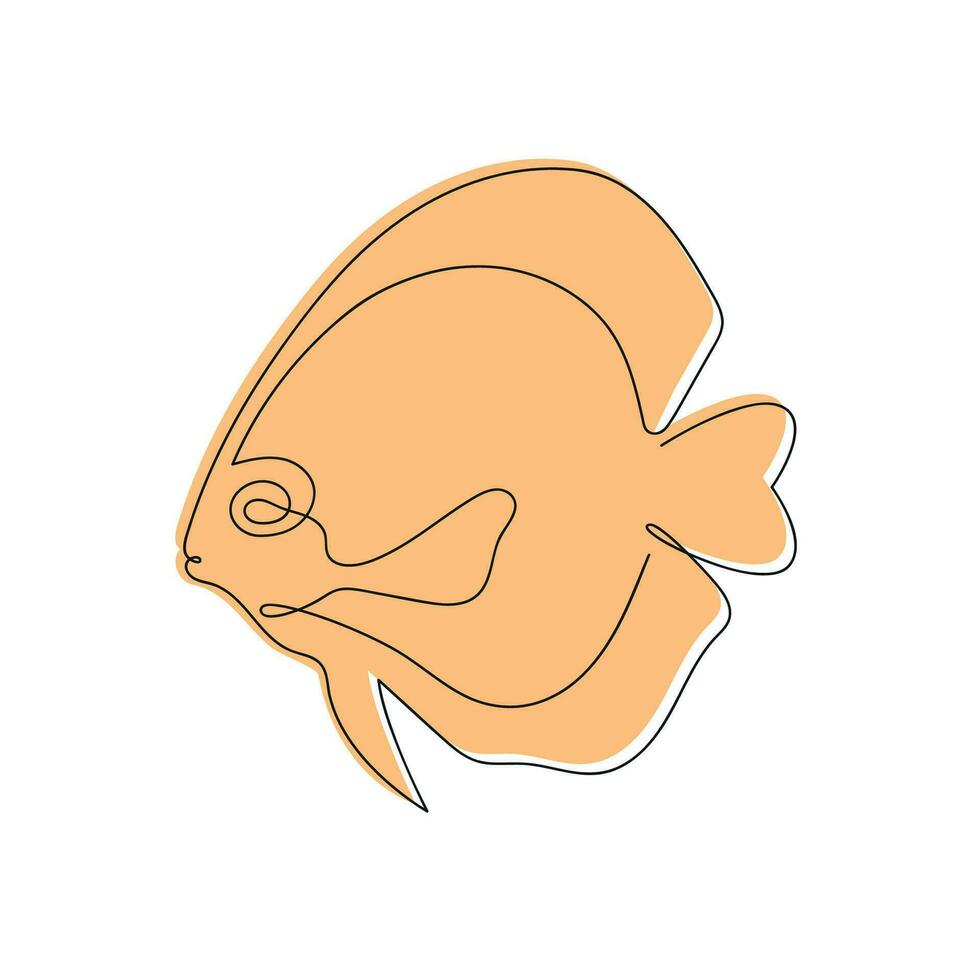 Fisch gezeichnet im einer kontinuierlich Linie im Farbe. einer Linie Zeichnung, Minimalismus. Vektor Illustration.