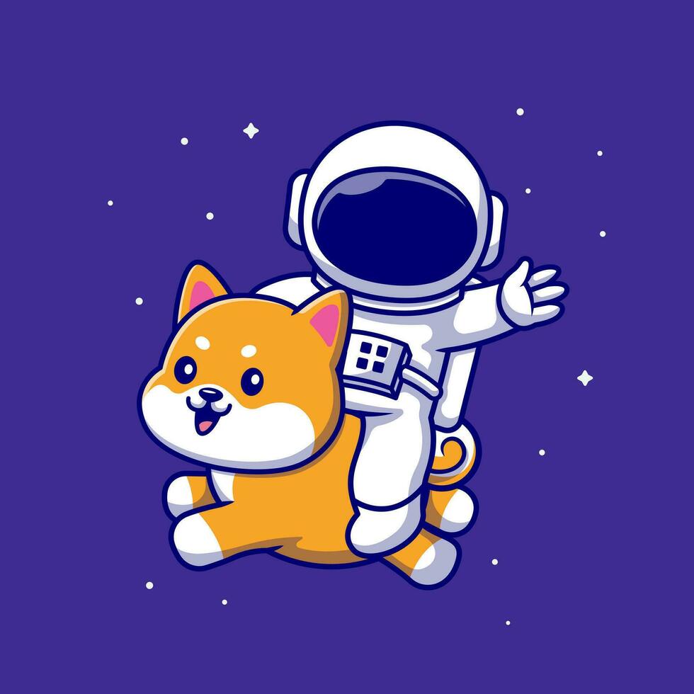 söt astronaut flygande med shiba inu hund i Plats tecknad serie vektor ikon illustration. människor djur- ikon begrepp isolerat premie vektor. platt tecknad serie stil