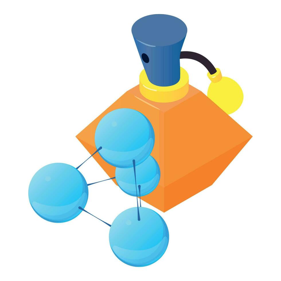 färsk parfym ikon isometrisk vektor. flaska av ny parfym och molekyl symbol vektor