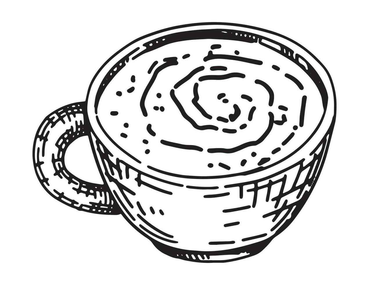klotter av kopp av cappuccino. skiss av mysigt kaffe dryck. hand dragen vektor illustration. enda klämma konst isolerat på vit.