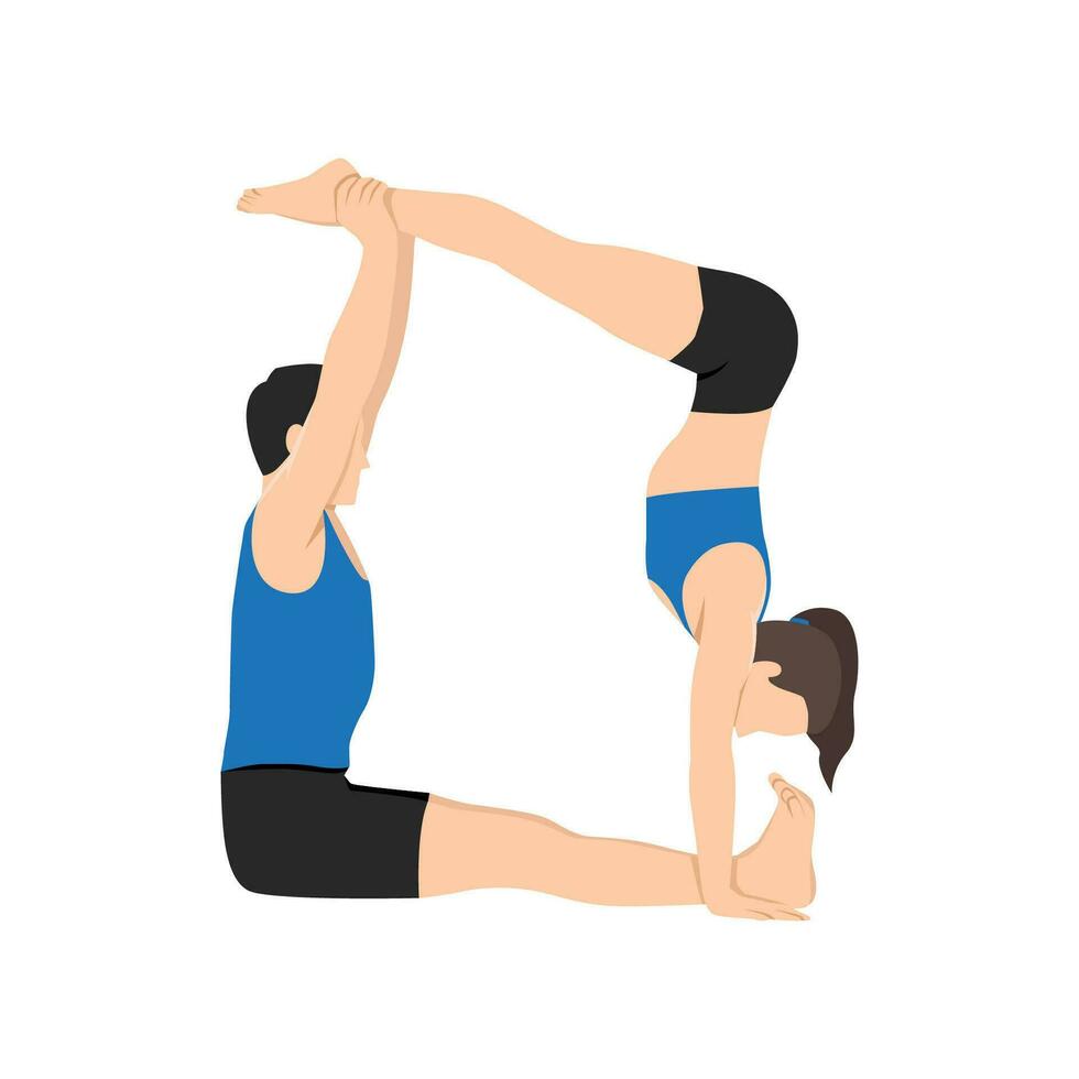 jung Paar tun Acroyoga Jedi Kasten, Fitness oder Pilates trainieren im Paar, Yoga mit Partner, Handstand mit Unterstützung. vektor