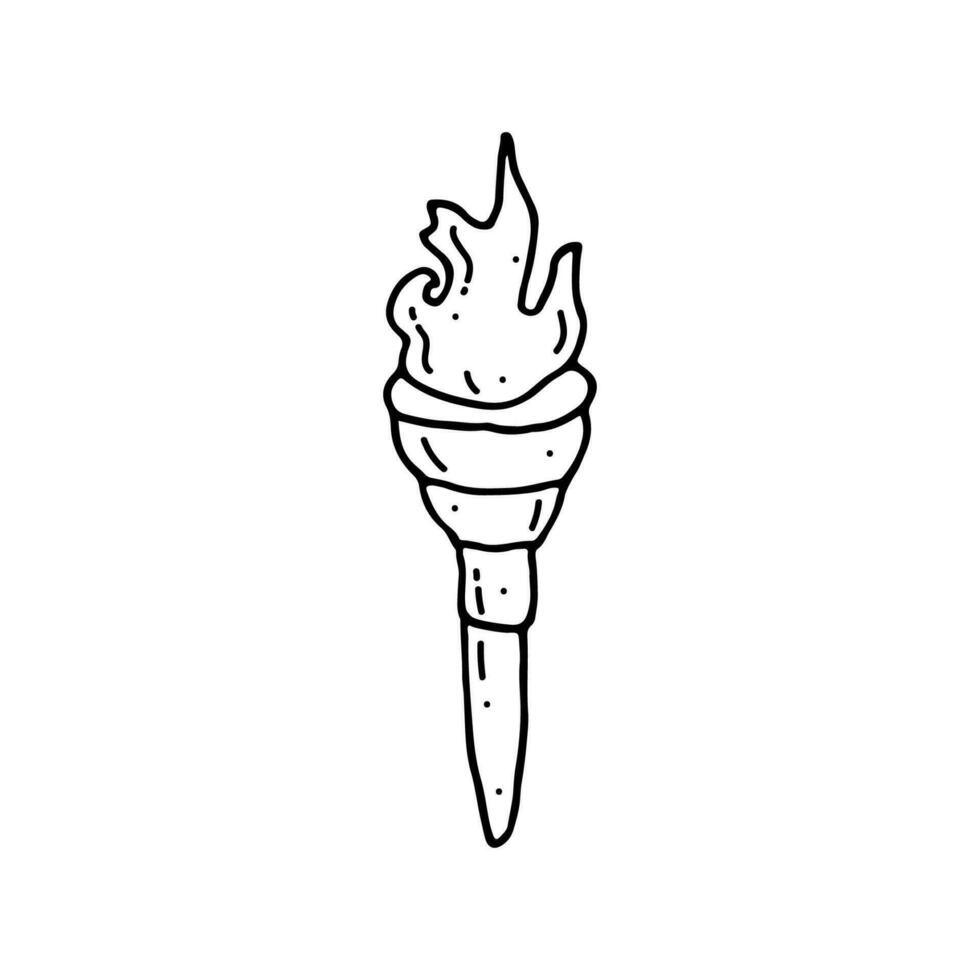 uralt griechisch Fackel, olympisch Flamme. Symbol von das olympisch Spiele, Sport Wettbewerbe. Gekritzel. Vektor Illustration. Hand gezeichnet. Umriss.