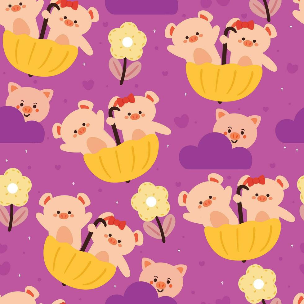 sömlös mönster tecknad serie gris spelar med paraply. söt djur- tapet för textil, gåva slå in papper vektor