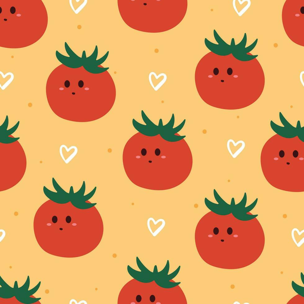 sömlös mönster söt tecknad serie tomat karaktär. mat tapet för textil, gåva slå in papper vektor
