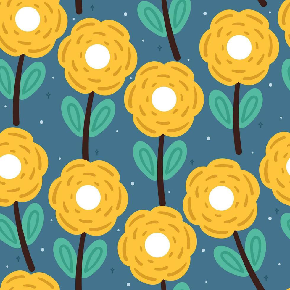 sömlös mönster tecknad serie blomma och löv karaktär. botanisk tapet för textil, gåva slå in papper vektor
