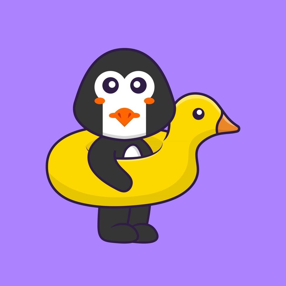 söt pingvin med anka boj. djur tecknad koncept isolerad. kan användas för t-shirt, gratulationskort, inbjudningskort eller maskot. platt tecknad stil vektor