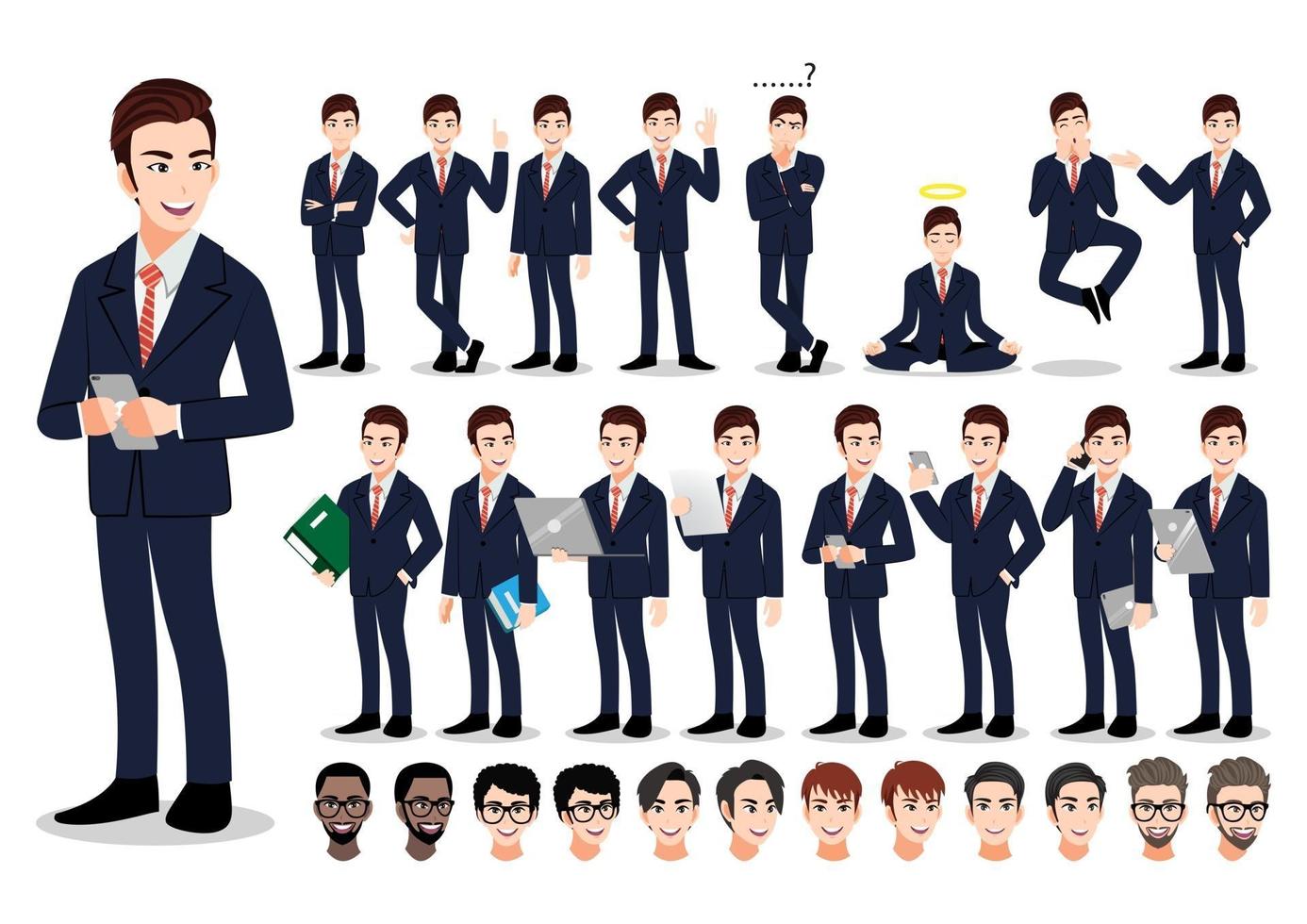 asiatisk affärsman seriefigurer. stilig affärsman i office stil smart kostym. vektor illustration