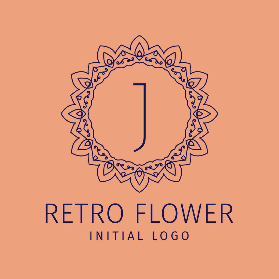 brev j retro blomma första vektor logotyp design