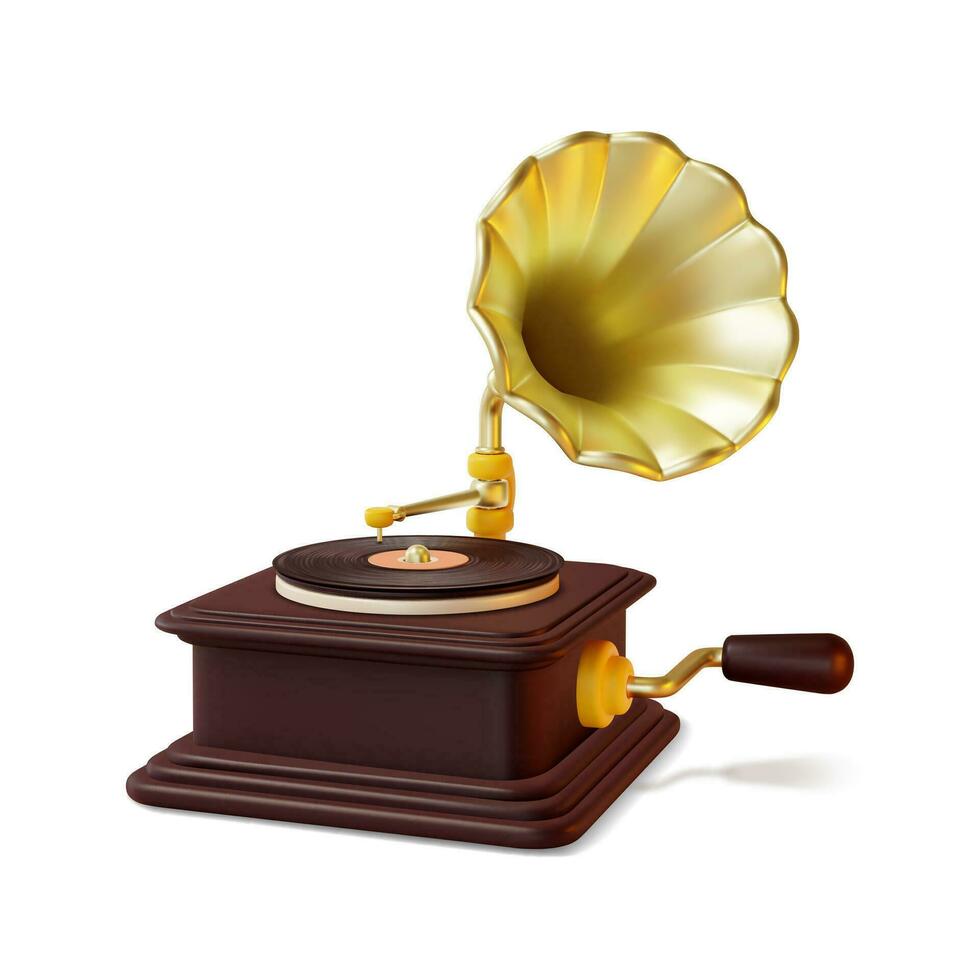 3d klassisch Grammophon mit Vinyl Aufzeichnung Karikatur Stil. Vektor