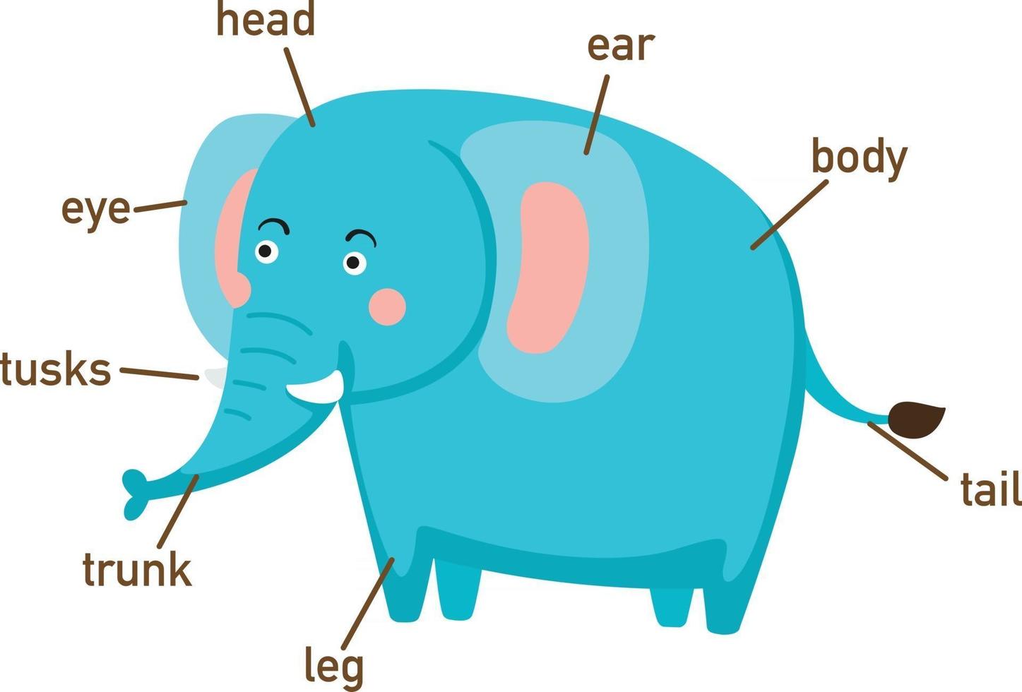 illustration av elefantens ordförråd del av kroppen. vektor