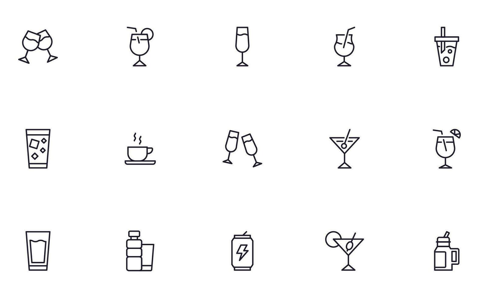 drycker begrepp. samling av modern hög kvalitet dryck linje ikoner. redigerbar stroke. premie linjär symbol för webb webbplatser, flygblad, banderoller, uppkopplad butiker och företag. vektor