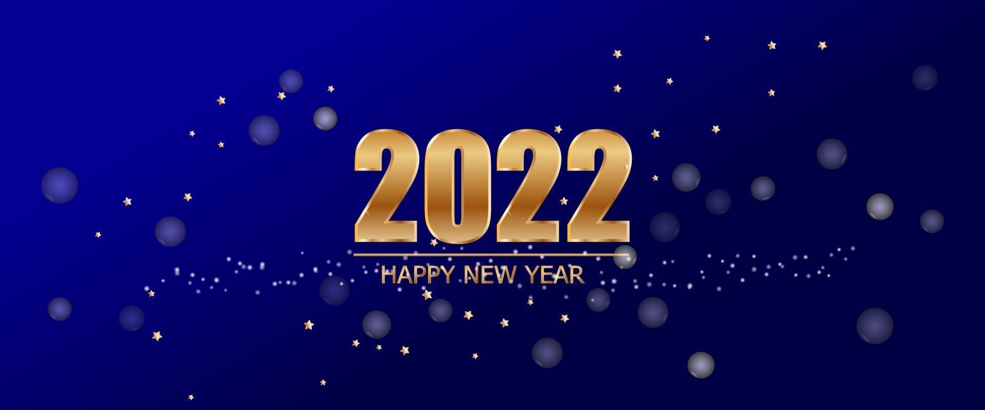 Nytt år 2022 på blå bakgrund med lyxig guldtext och stjärna av vektorn. vektor