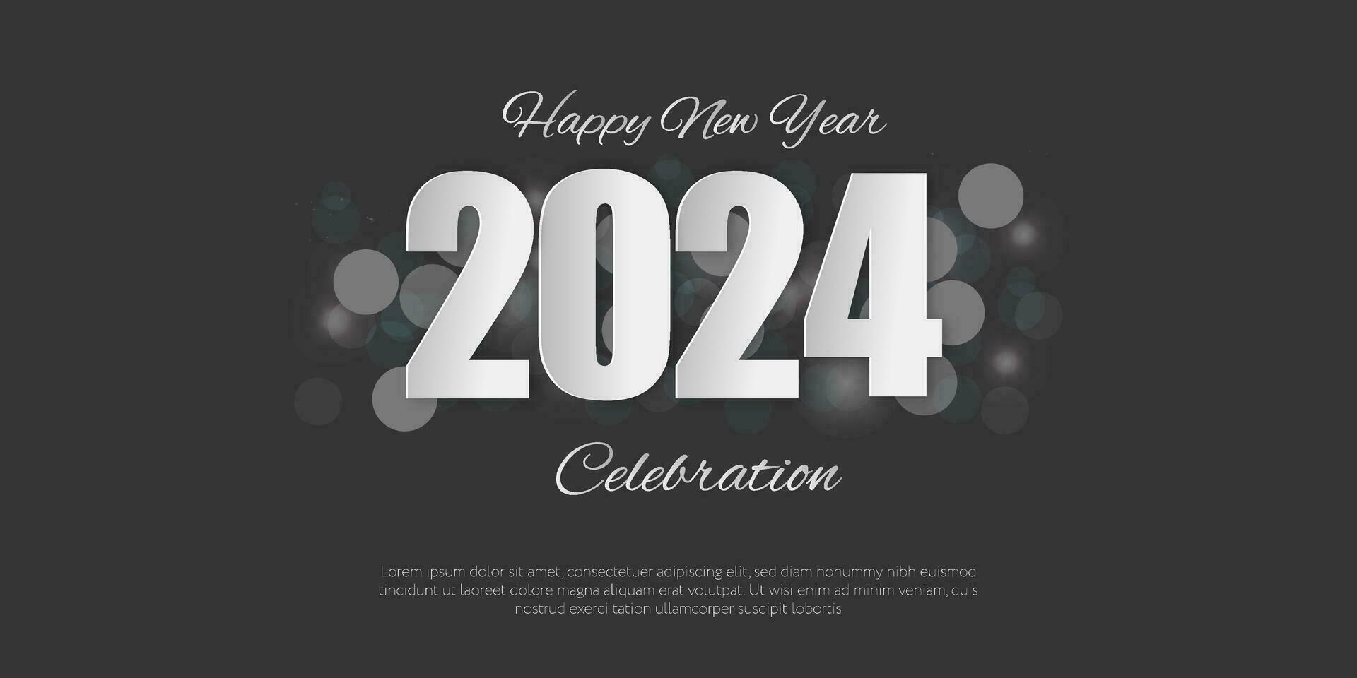 glücklich Neu Jahr 2024. festlich realistisch Dekoration. feiern 2024 Party auf ein schwarz Hintergrund vektor