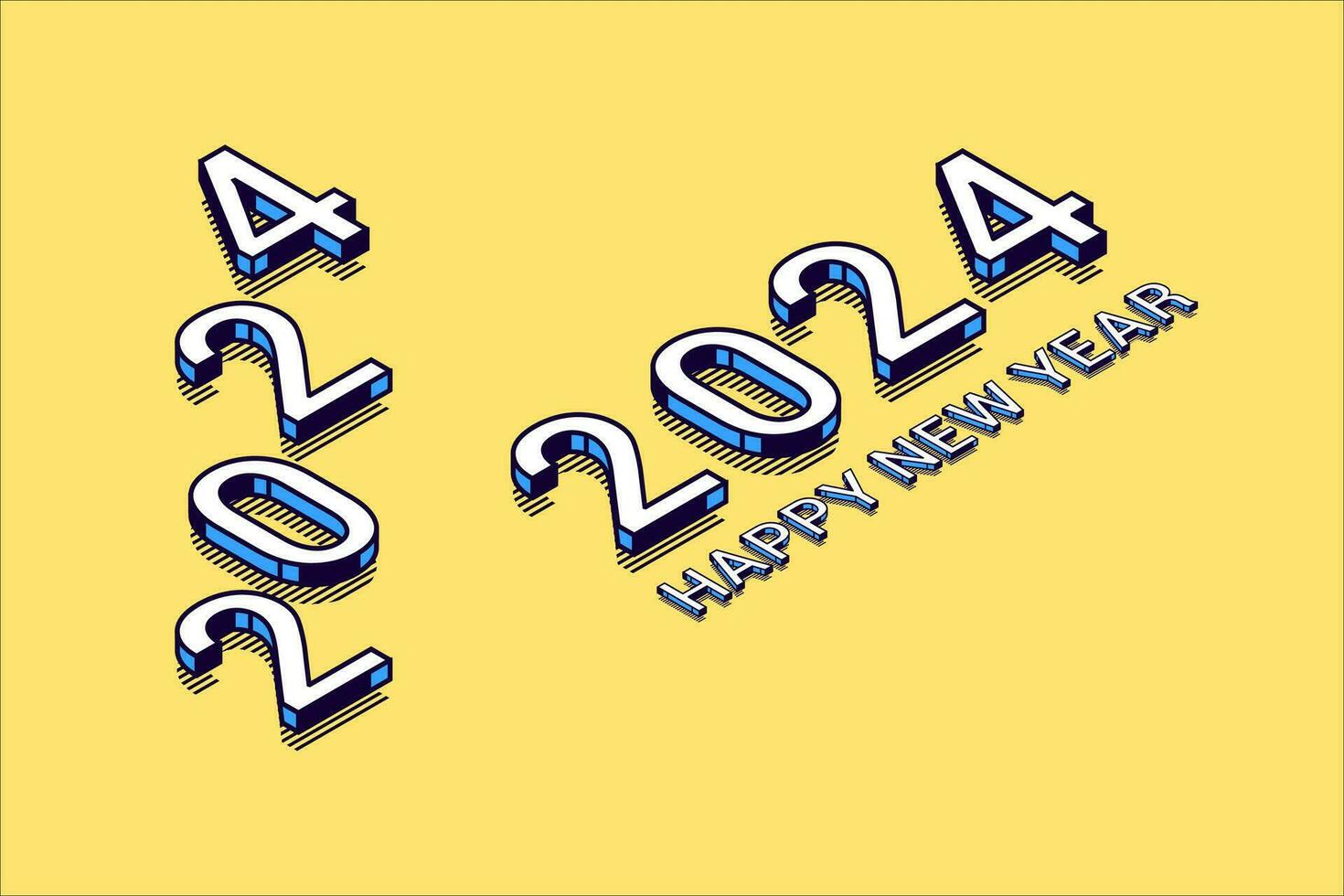 isometrisch glücklich Neu Jahr 2024. feiern 2024 Party auf Gelb Hintergrund vektor