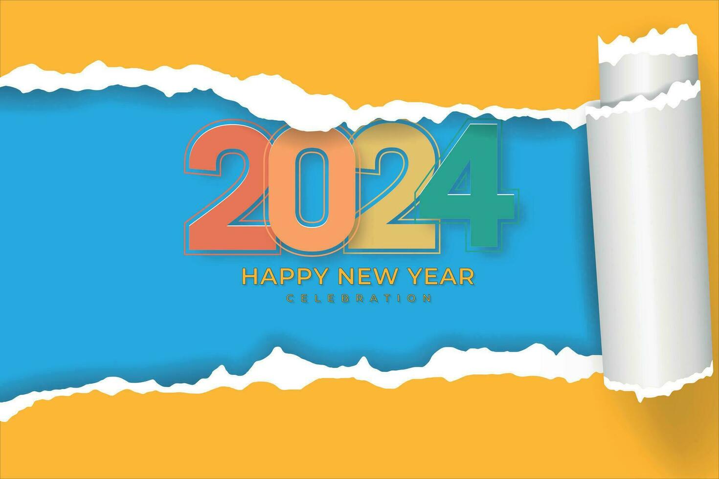 modern glücklich Neu Jahr mit realistisch zerrissen Papier bunt einfach zum Hintergrund oder Banner vektor