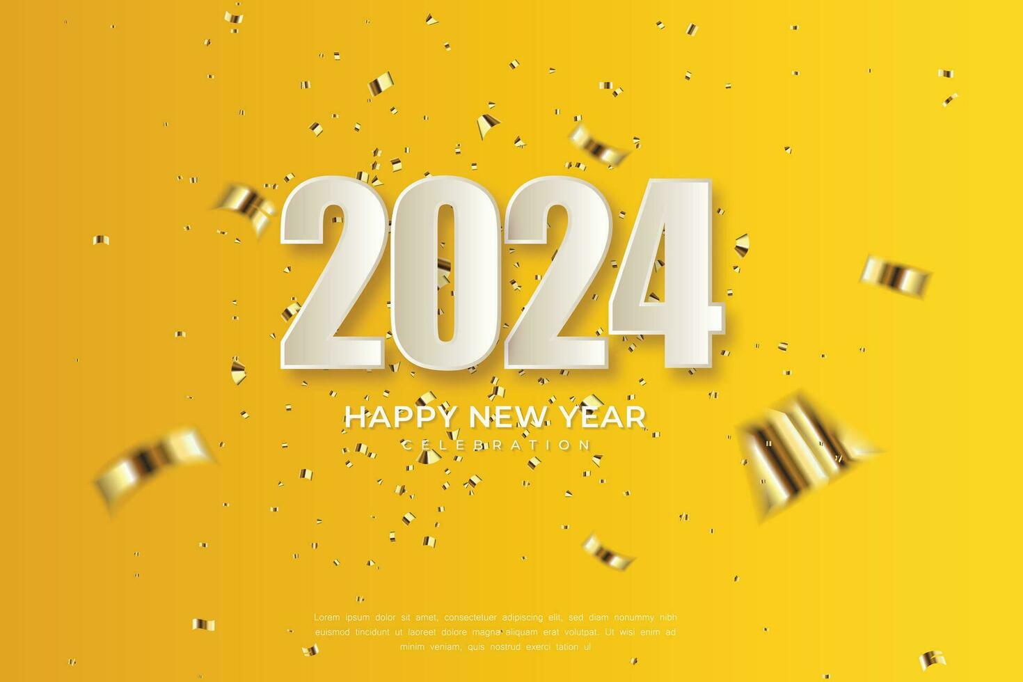 Lycklig ny år 2024. vit elegant tal med guld konfetti på elegant bakgrund vektor
