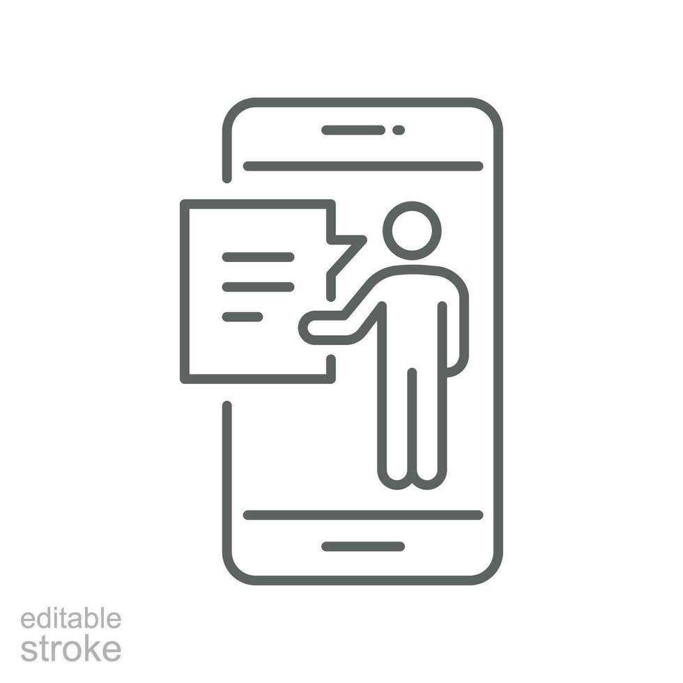 online Werkstatt Gliederung Symbol. Menschen und Blase Plaudern Botschaft zum Kommunikation von online Ausbildung Kurse Diskussion im Smartphone editierbar Schlaganfall Vektor Illustration Design auf Weiß Hintergrund eps 10