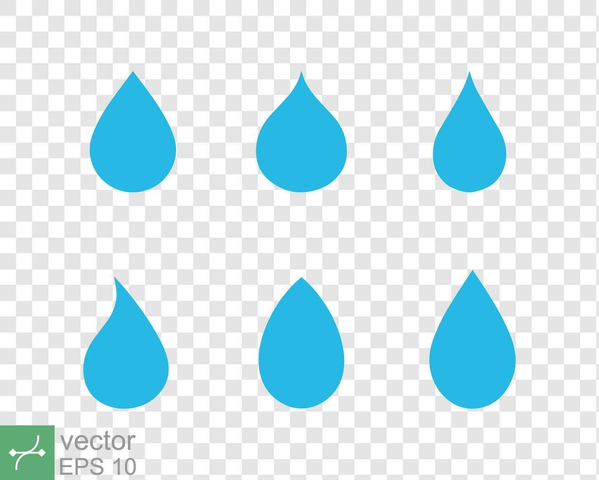 Blau Wasser fallen Symbol Satz. einfach Gliederung Stil. Regentropfen, Feuchtigkeit, tropfen, Tröpfchen, flüssig, rein, sauber Konzept. dünn Linie Vektor Illustration Symbol isoliert. eps 10.