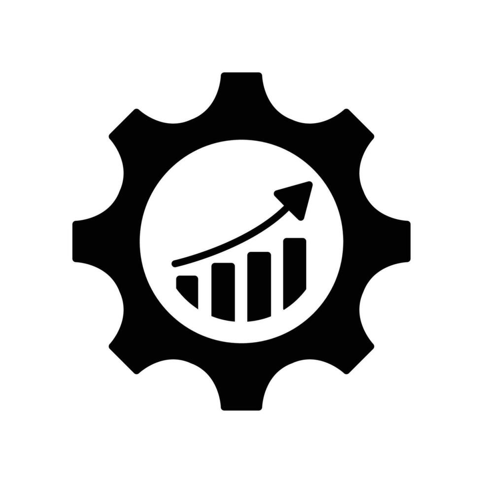 analys företag pil glyf ikon. marknadsföring produktivitet framsteg miljö, vinst marknadsföra trend förvaltning. öka Diagram bar i redskap kugge logotyp. vektor illustration design på vit bakgrund eps 10