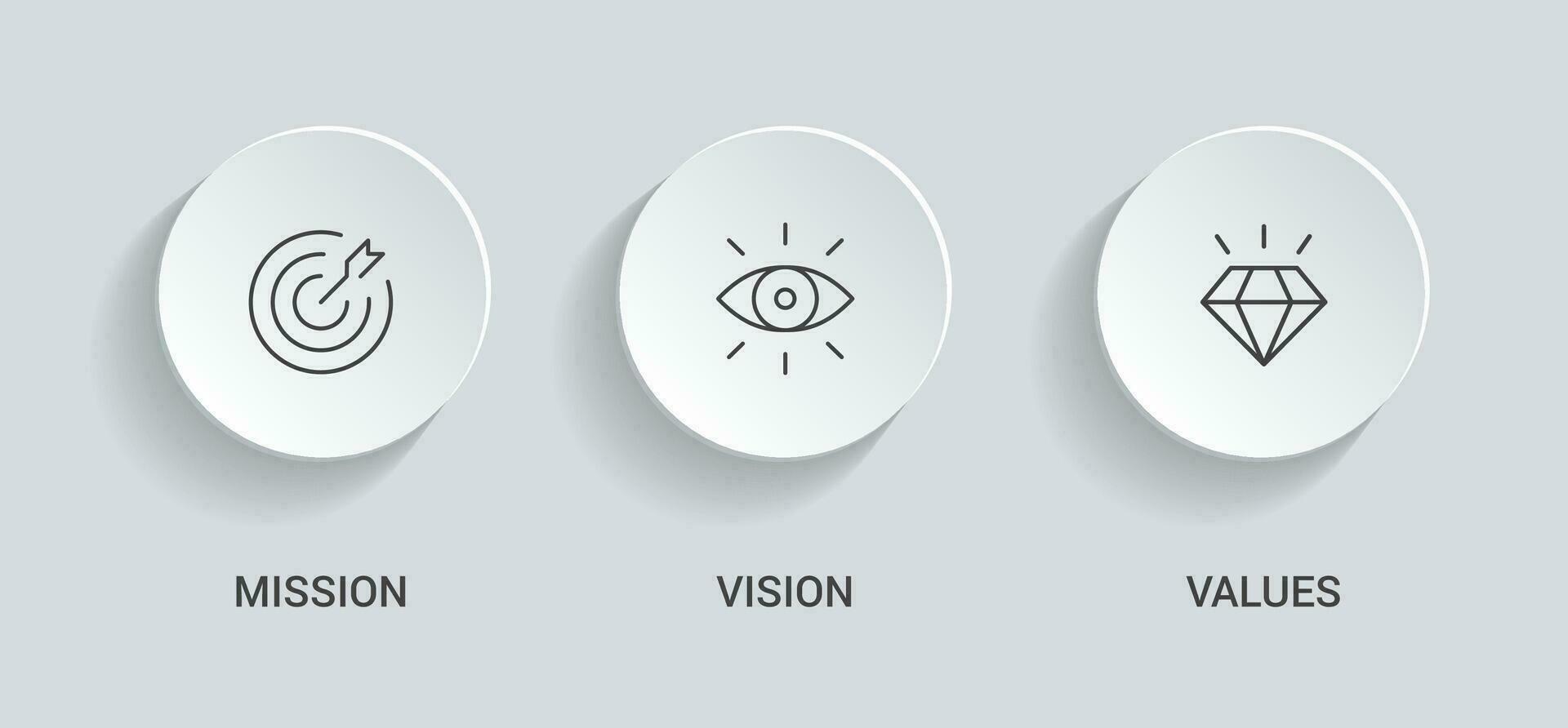 uppdrag, syn, värden ikon. enkel översikt stil. mål, öga, diamant symbol. mål, strategi, företag begrepp. tunn linje vektor illustration isolerat. eps 10.