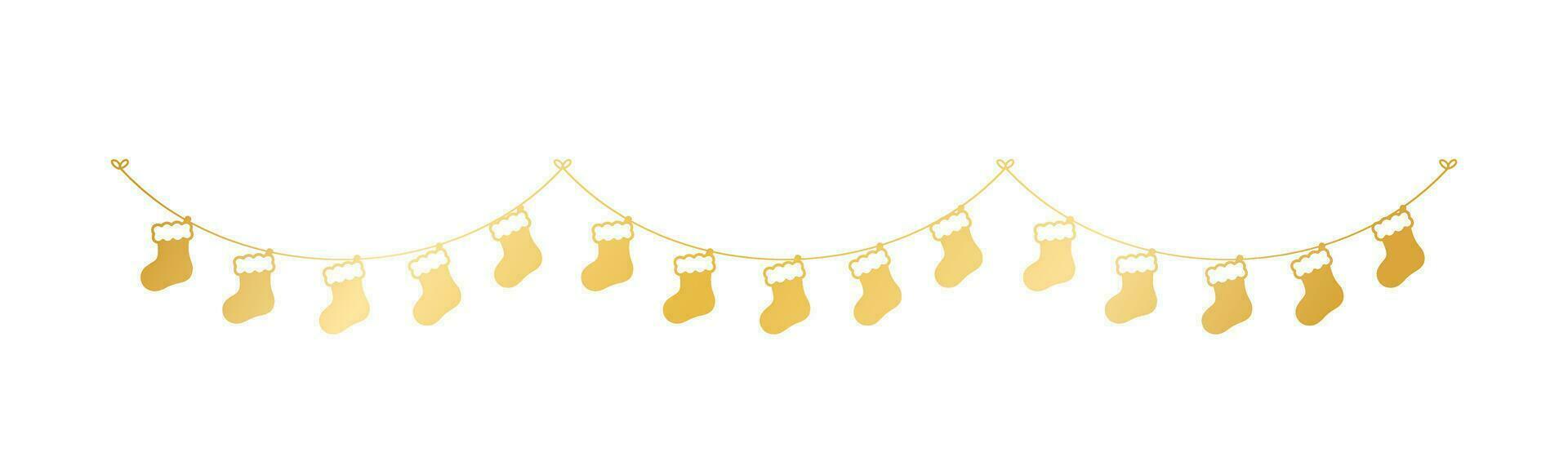 Gold Weihnachten Strumpf Silhouette Girlande Vektor Illustration, Weihnachten Socken Grafik festlich Winter Urlaub Jahreszeit Ammer