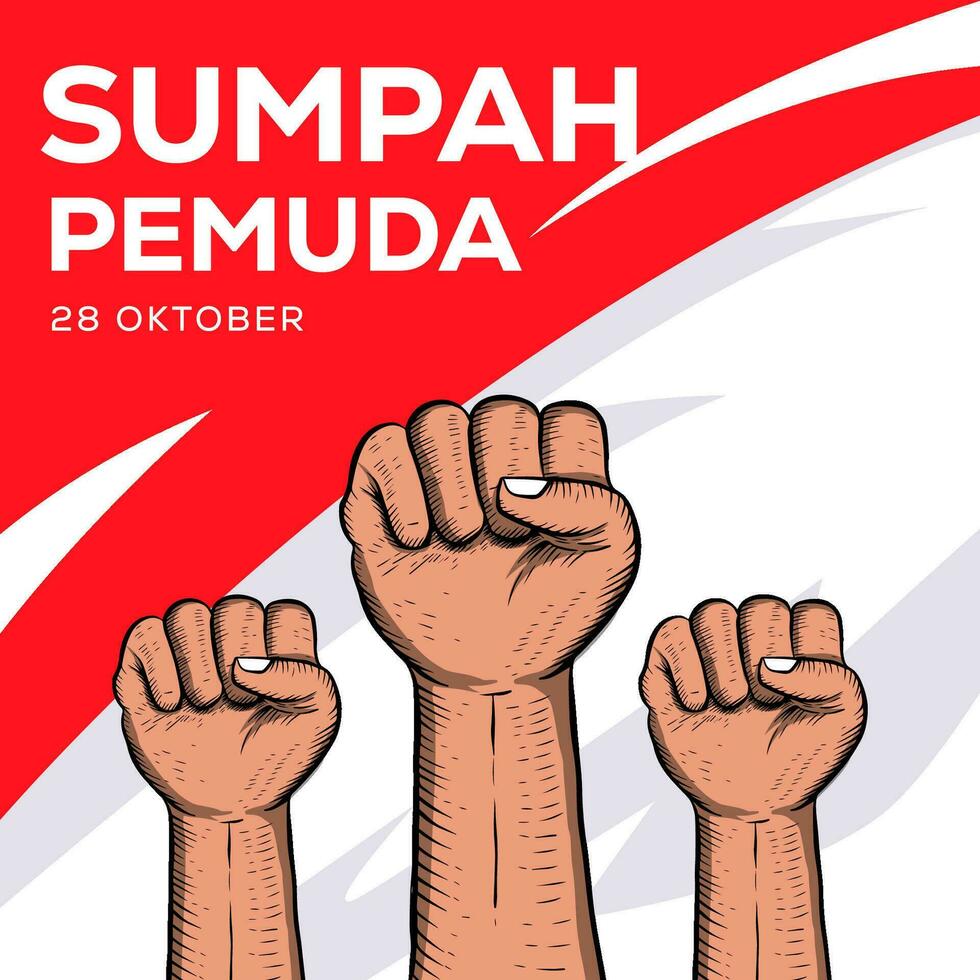 Hand gezeichnet Vektor sumpa Pemuda 28 Oktober Illustration mit Hände. Übersetzung glücklich indonesisch jung Versprechen
