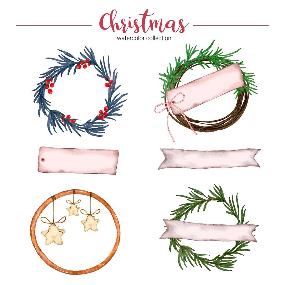 samling av akvarellillustration av jul- och nyårsdekorationer vektor