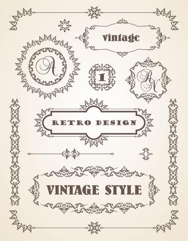 Set Retro Vintage Abzeichen, Rahmen, Etiketten und Grenzen. vektor