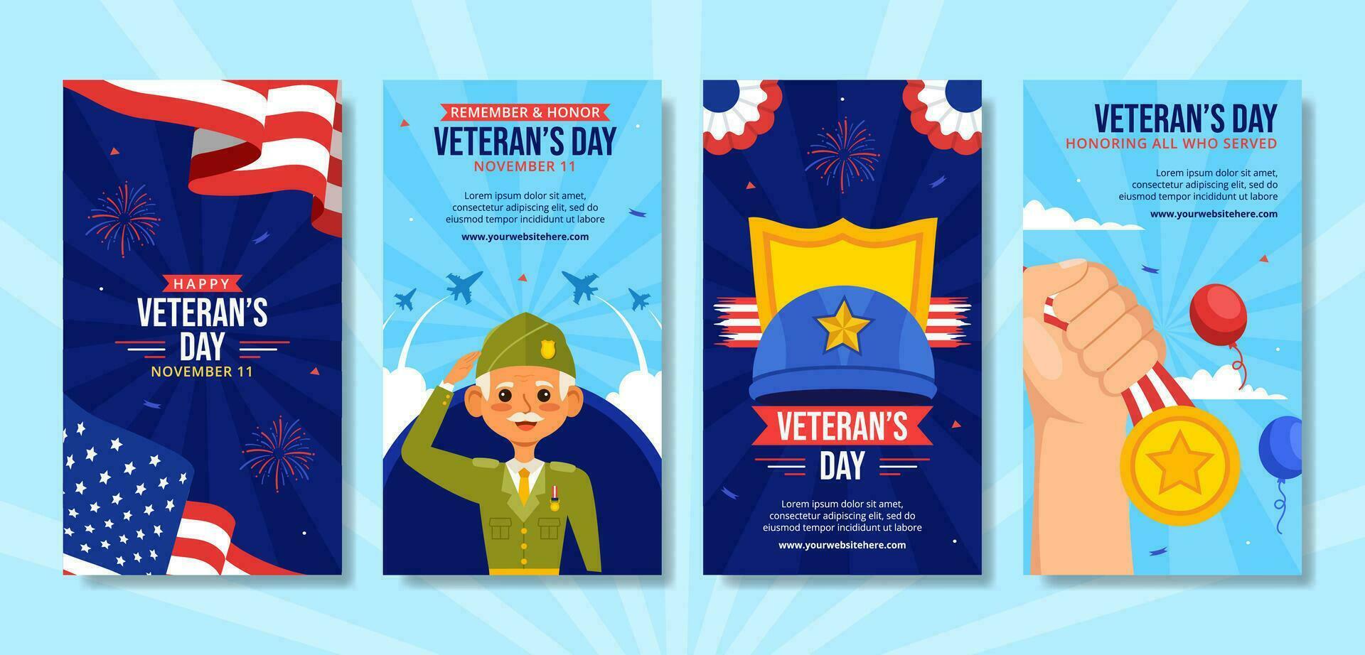 Veteranen Tag Sozial Medien Geschichten eben Karikatur Hand gezeichnet Vorlagen Hintergrund Illustration vektor