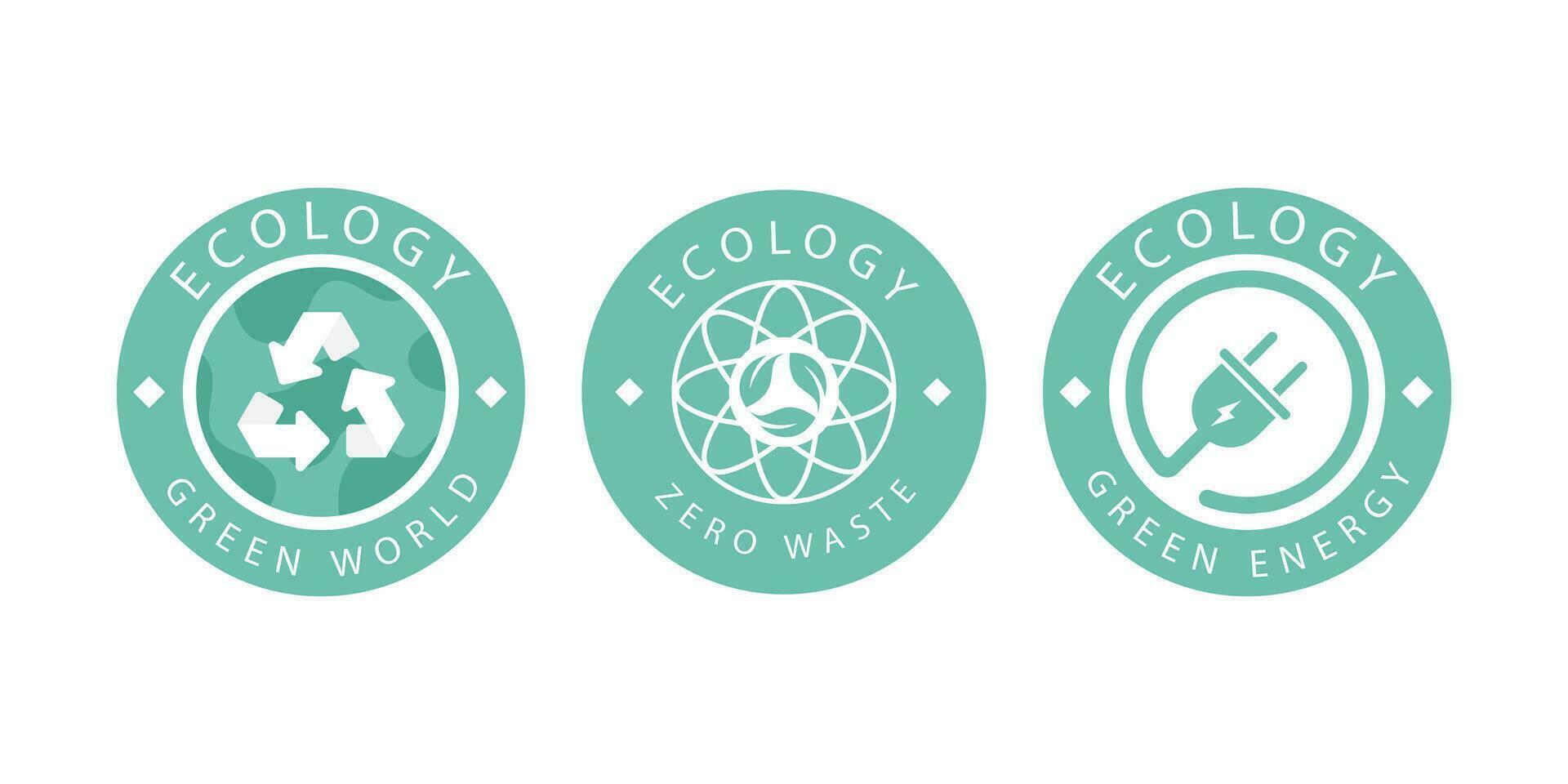 en uppsättning av logotyper på de tema av återvinning, ekologi och noll förorening. isolerat på vit bakgrund. vektor illustration.