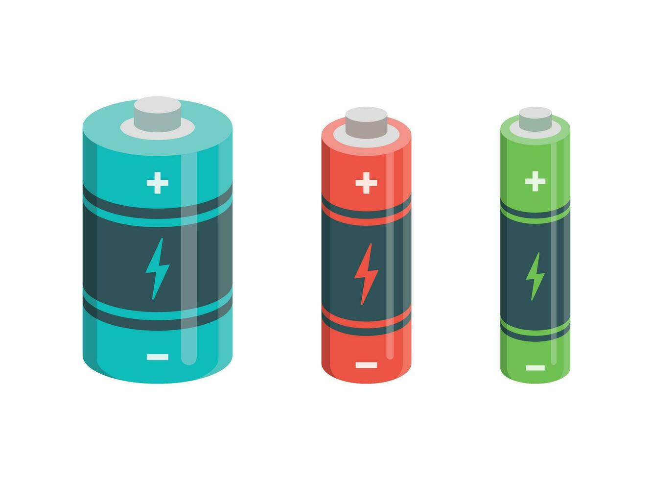 alkalisch Batterie einstellen Symbol im eben Stil. anders Größe Akkumulator Vektor Illustration auf isoliert Hintergrund. Akkumulator aufladen Zeichen Geschäft Konzept.