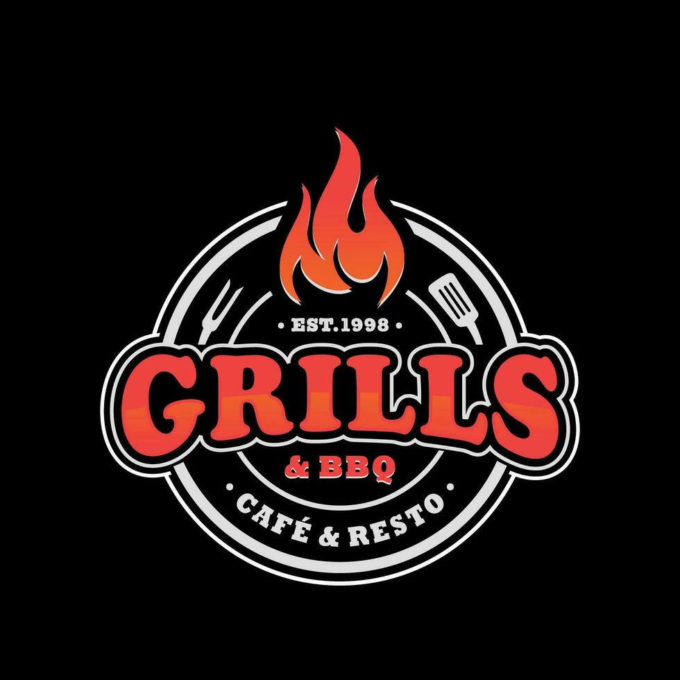 Jahrgang gegrillt Grill Logo, retro Grill Vektor