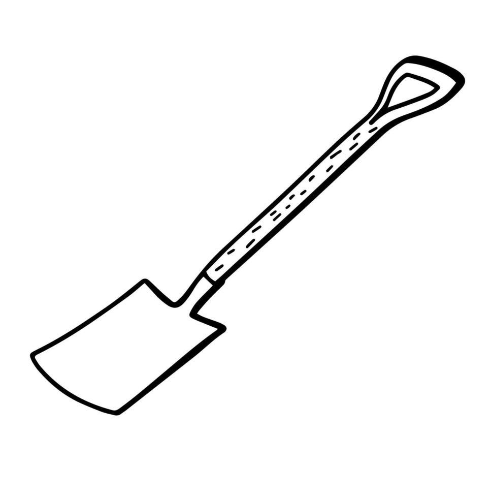 trädgårdsspade som isoleras på en vit bakgrund. trädgårdsskopa. spade för markarbeten. ett verktyg för att gräva och transplantera växter. vektor illustration i doodle stil