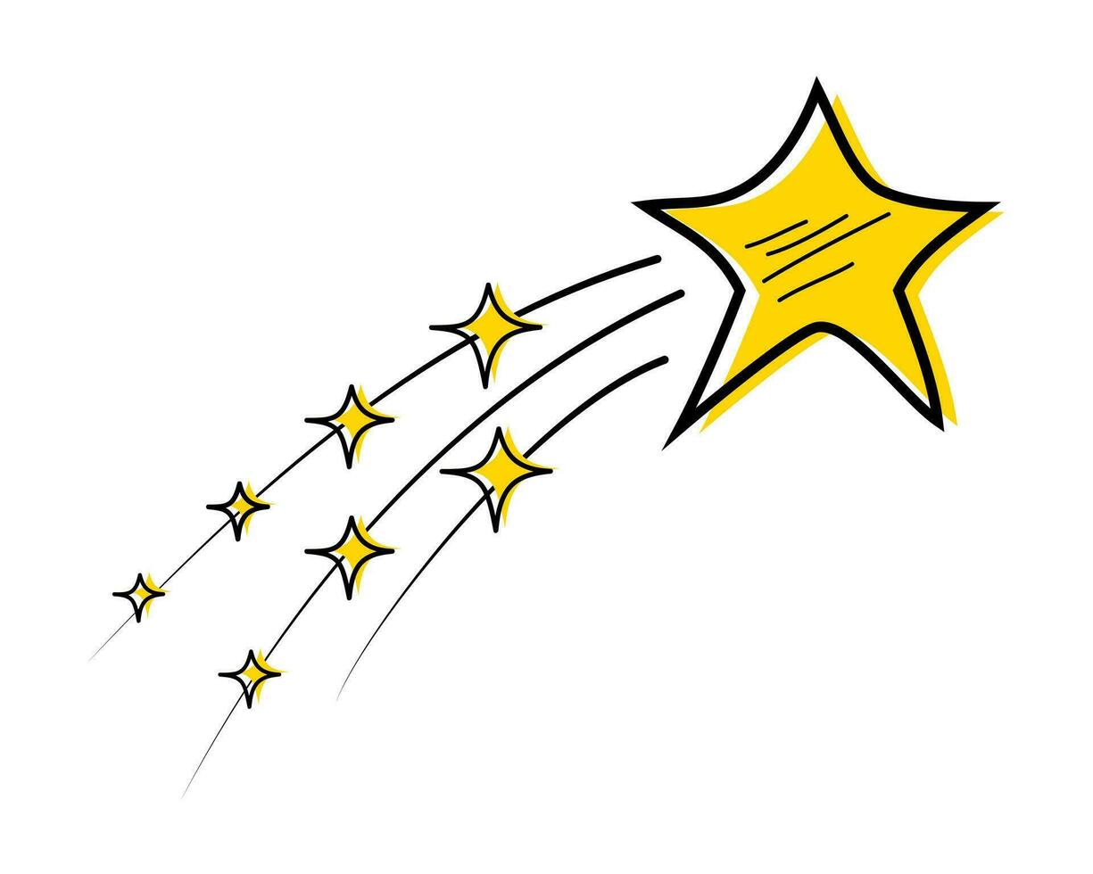 fliegend Star Symbol auf Hand gezeichnet Stil. Gekritzel Symbol Stern. isoliert auf Weiß Hintergrund. Vektor Illustration