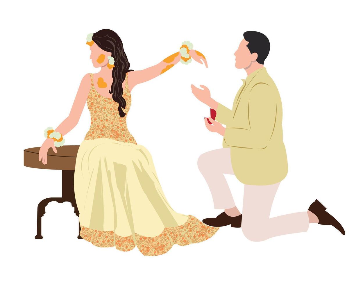 Vektor indisch Hochzeit Paar Illustration zum Hochzeit Einladung Karten