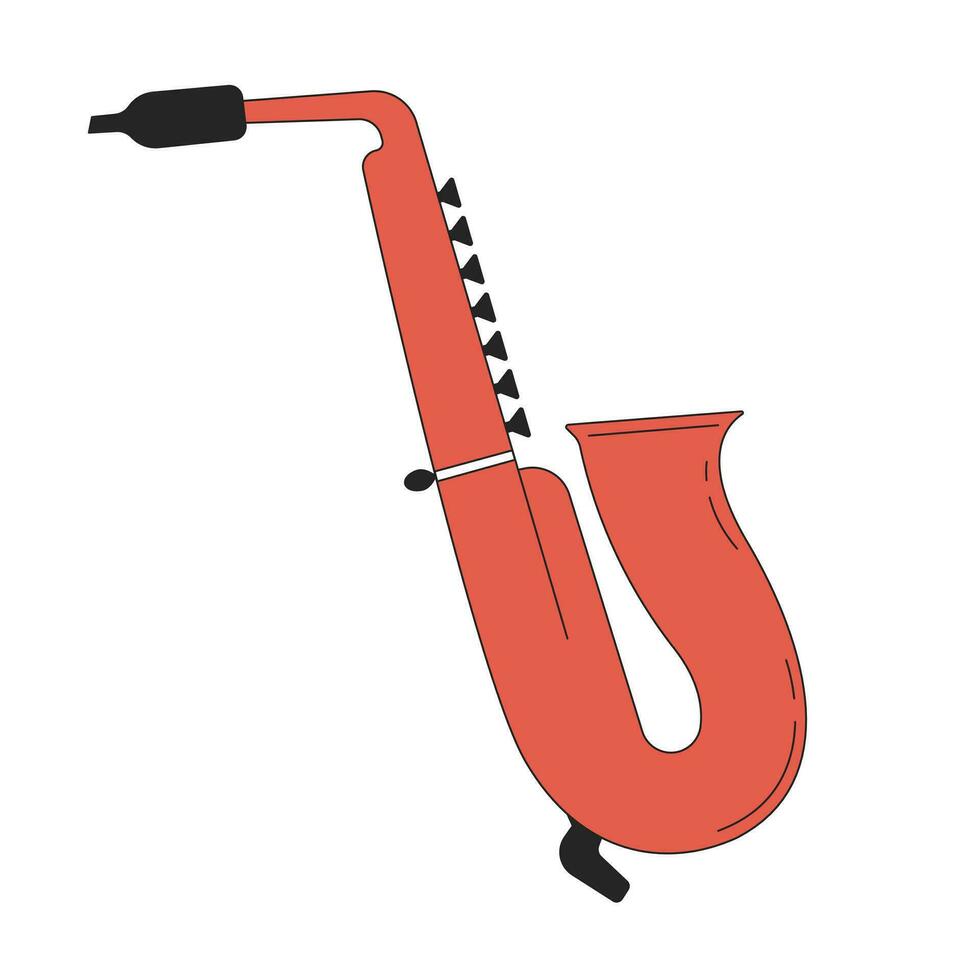 saxofon musikalisk instrument 2d linjär tecknad serie objekt. sax musik akustisk spelar isolerat linje vektor element vit bakgrund. årgång utför. symfoni träblås- Färg platt fläck illustration