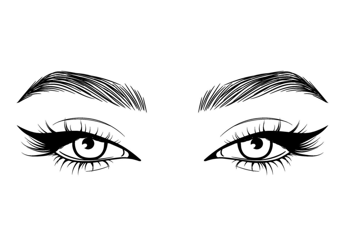 Vektor Hand gezeichnet schön weiblich Augen mit lange schwarz Wimpern und Brauen schließen hoch.