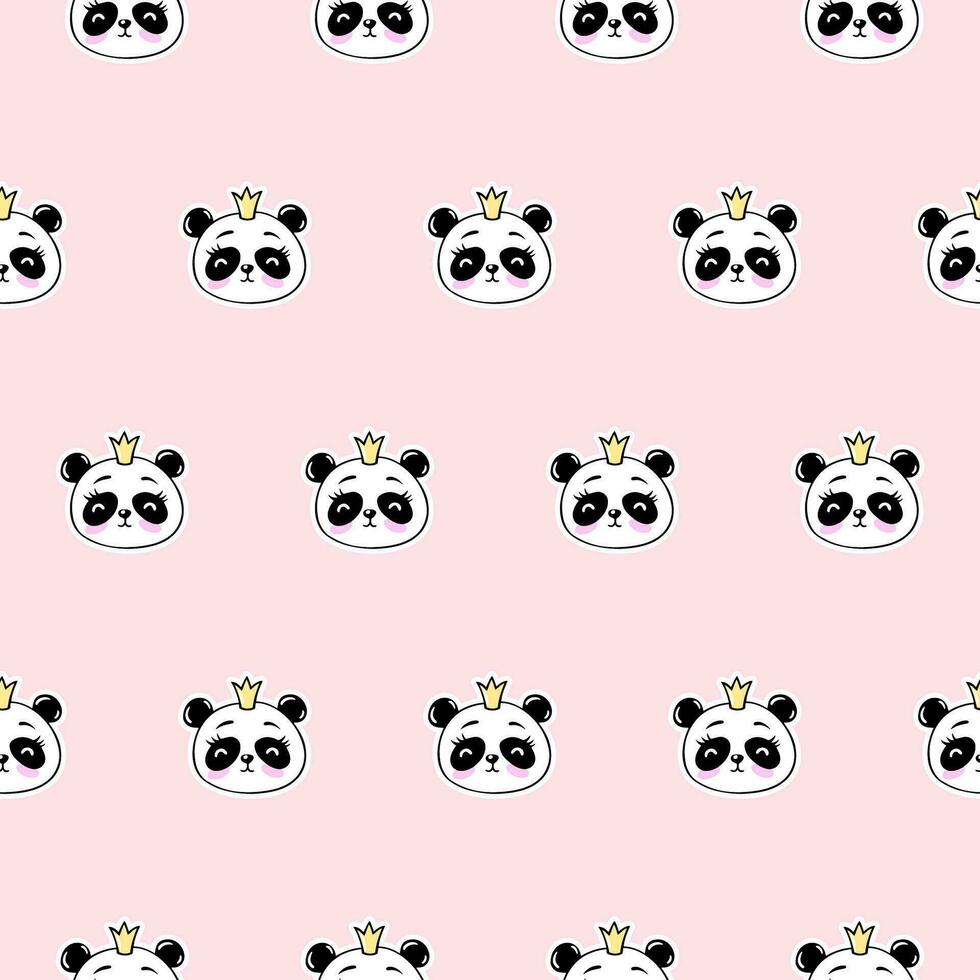 süß Prinzessin Panda Mädchen nahtlos Muster. süß Vektor Baby drucken auf ein Rosa Hintergrund. Ideal zum Kinder Stoff, Hintergrund, Verpackung, Textil, Bettwäsche