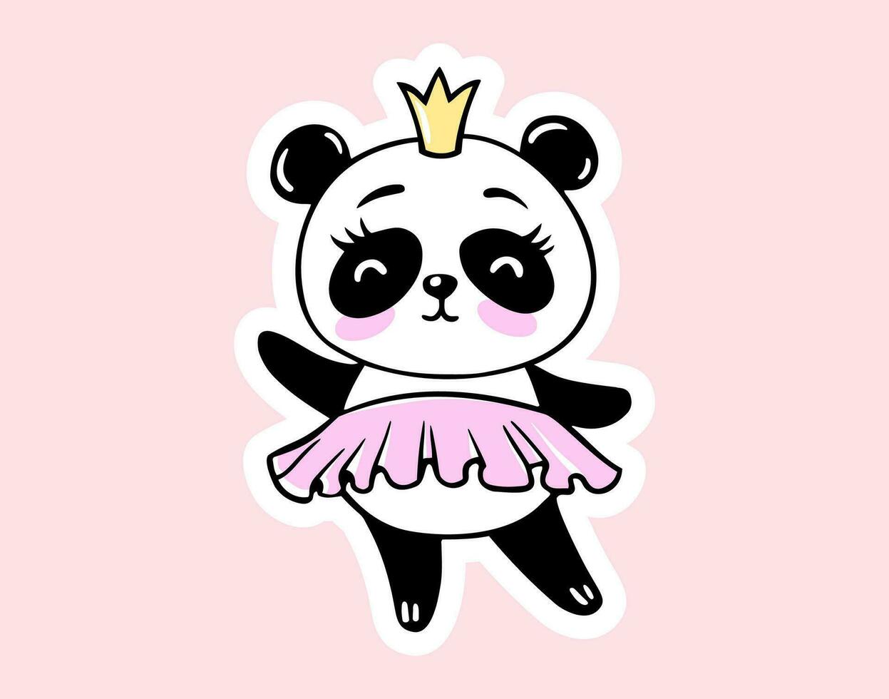 Vektor Panda Prinzessin mit Krone und Rosa Kleid. süß Baby Tiere Illustration. kawaii Kinder drucken