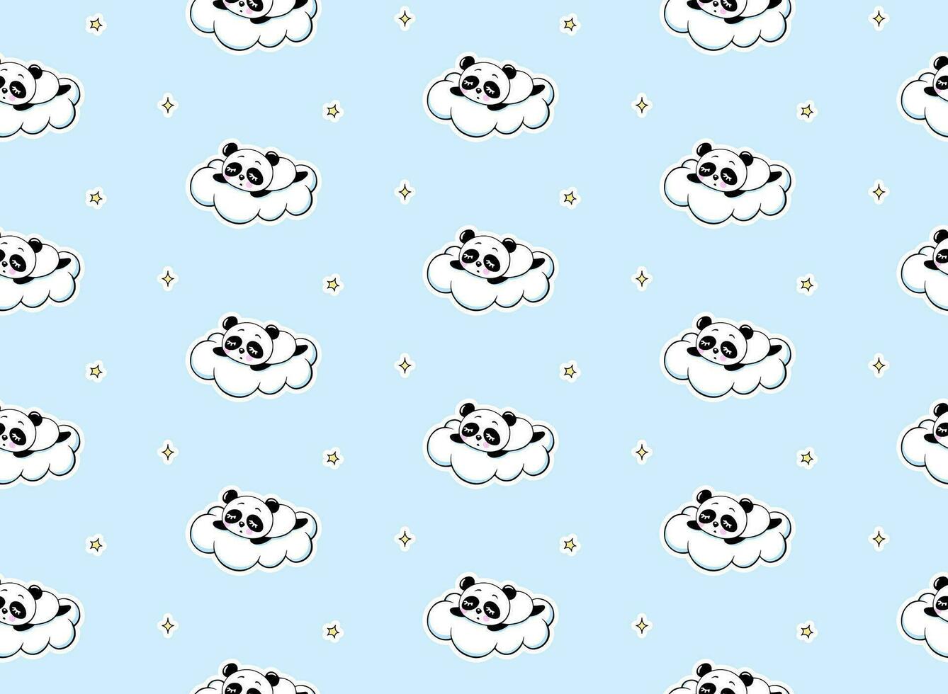 Schlafen Panda auf ein Weiß Wolke Vektor nahtlos Muster. süß Baby drucken auf ein Blau Hintergrund.