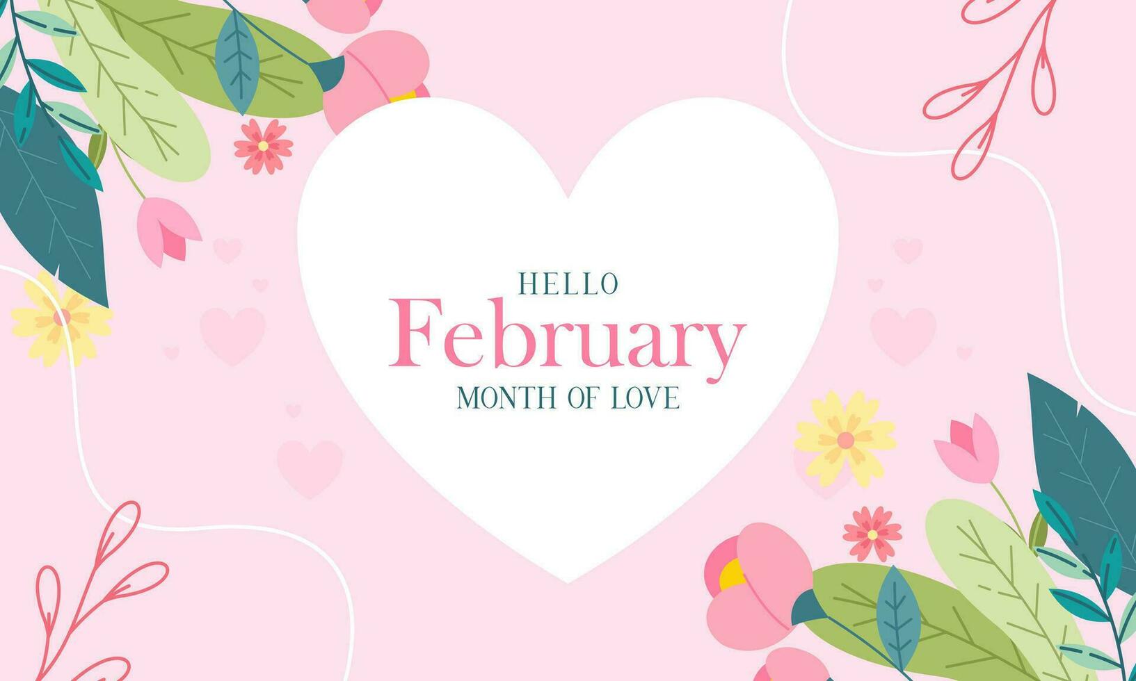 februari månad av kärlek med blommor bakgrund vektor