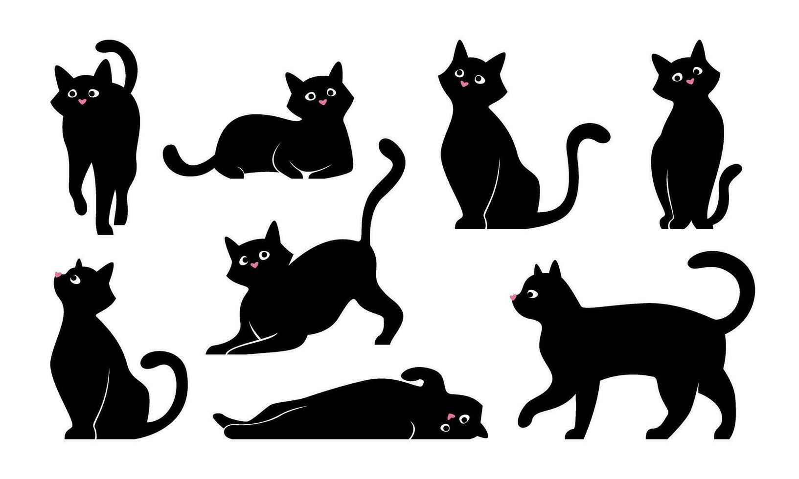 Varianten von Katze Posen. Vektor einstellen von schwarz Katze, Katzen, Illustration isoliert auf Weiß.