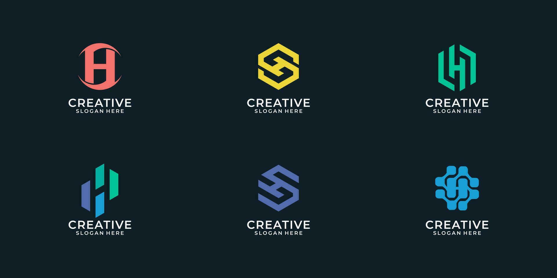 einstellen von kreativ Monogramm Brief h s Logo Design Linie Technologie vektor