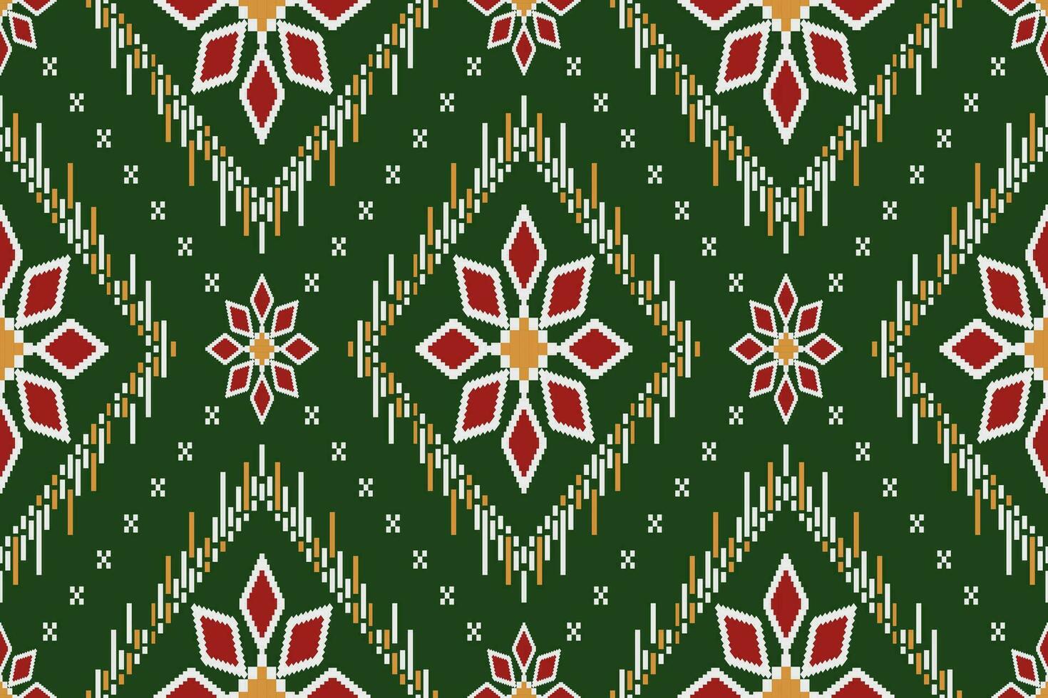 Grün Kreuz Stich bunt geometrisch traditionell ethnisch Muster Ikat nahtlos Muster Rand abstrakt Design zum Stoff drucken Stoff Kleid Teppich Vorhänge und Sarong aztekisch afrikanisch indisch indonesisch vektor