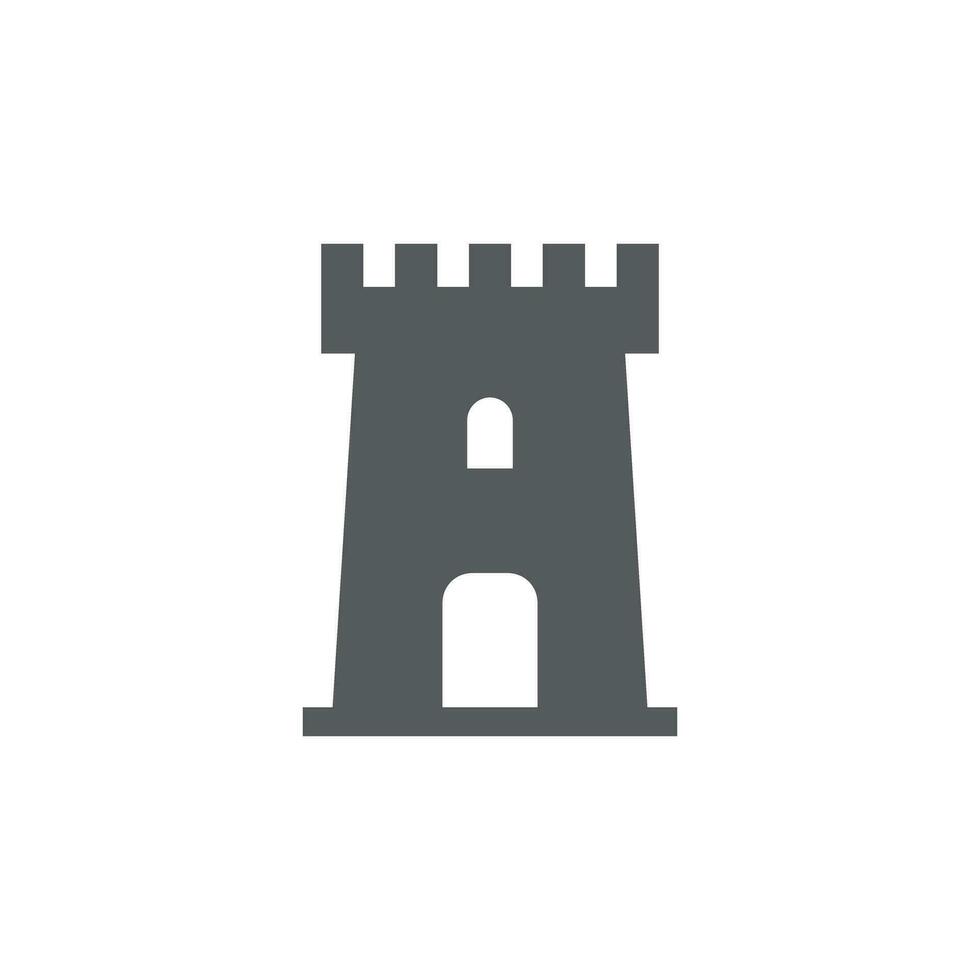 Schloss Turm Symbol im eben Stil. mittelalterlich Zitadelle Vektor Illustration auf isoliert Hintergrund. Hochburg Gebäude Zeichen Geschäft Konzept.