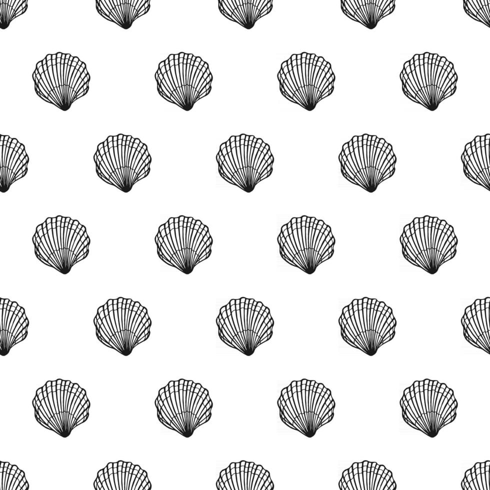 sömlösa mönster med snäckskal. marin bakgrund. handritad vektorillustration i skissstil. perfekt för hälsningar, inbjudningar, målarböcker, textilier, bröllop och webbdesign vektor