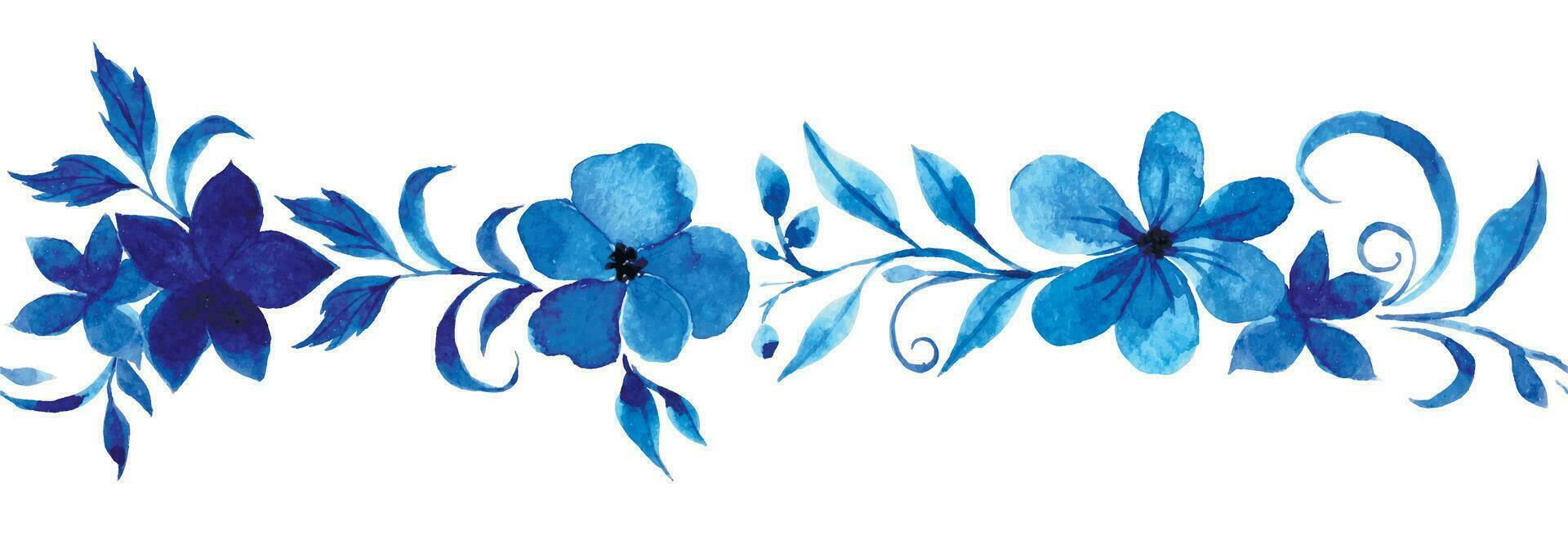 vattenfärg teckning, blå prydnad av blommor och löv, gzhel. abstrakt blommor vektor